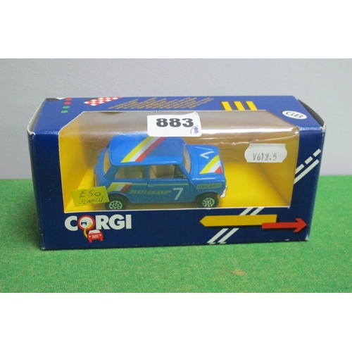 883 - A Corgi 'Hamleys Edition' Diecast Model Mini, blue, No 7, Recaro/Dunlop livery, boxed.