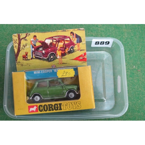 889 - A Boxed Corgi Toys #334 Diecast Model Mini-Cooper 'Magnifique', metallic green body, cream interior,... 