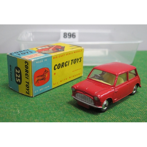 896 - A Boxed Corgi Toys #225 Diecast Model Austin Seven, red body, yellow interior, minor chipping/rubbin... 