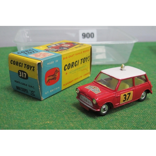 900 - A Boxed Corgi Toys #317 Diecast Model Monte-Carlo B.M.C Mini Cooper 'S', red body, white roof, yello... 