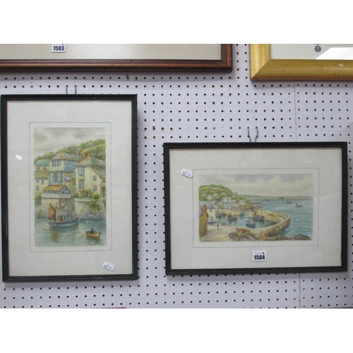 1504 - T.H. Victor (Cornish School) Mousehole, watercolours, both titled and signed 25 x 15cm and 15 x 25cm