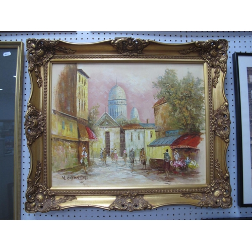 1510 - M. Church, French Back Street Study, impressionist oil on canvas, circa 1970's, signed lower left, 3... 