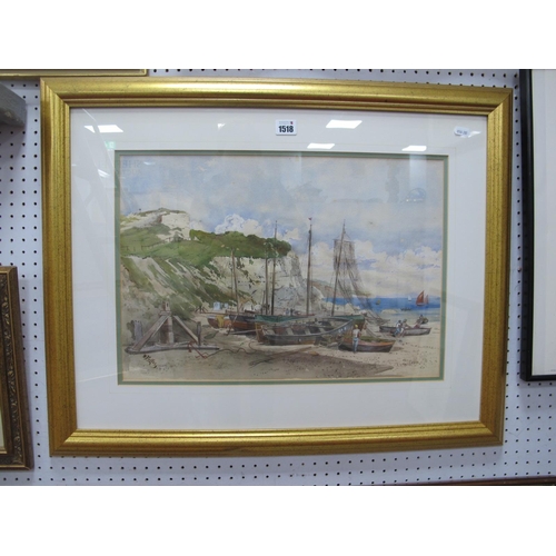 1518 - H Fuller, Watercolour of Fishing Boats, signed bottom left, 35 x 49cm.