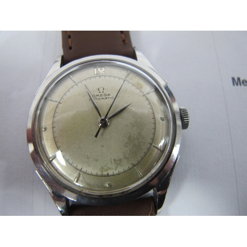 188 - Omega; A c.1940's 'Bumper' Automatic Stainless Steel Gent's Wristwatch, the signed dial with Arabic ... 