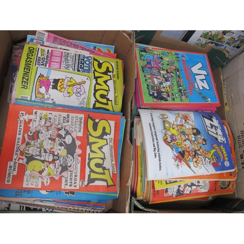 1044 - Viz Adult Comics; together with Zit adult comics, two Viz annuals, Smut adult comics:- Two Boxes