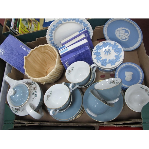 1063 - Wedgwood Royal Blue and Powder Blue Jasperware, Barlastan trinket, Doulton 'Rose Elegans' tea servic... 