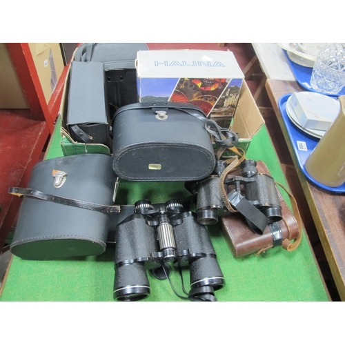 1076 - Binoculars - Kershaw No 2 Mk II 1939, Pathescope 7 x 35, Mark Scheffel 20 x 50, Prinzlux 10 x 50, Bo... 