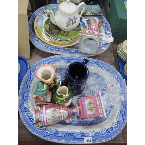 1104 - Two Blue & White Willow Pattern Meat Plates, Continental vases, plates, Burlington jug, other cerami... 