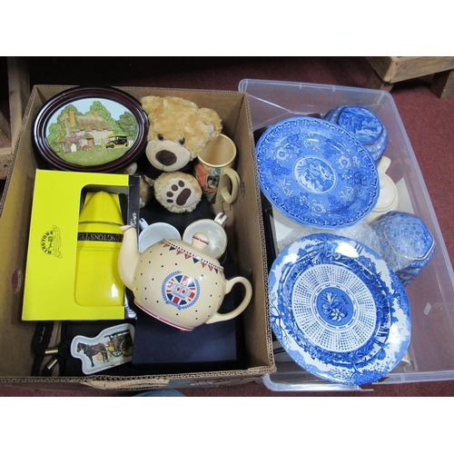 1130 - Ringtons Ceramics, including teapots, location tea canisters, plates, bowl, Morris Minor biscuit jar... 