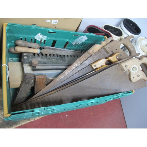 1133 - Tools - Saws, Slack Sellars, Spear & Jackson, T Squares, files, tapes, etc:- One Box