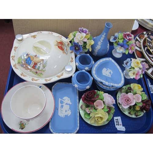 1172 - Royal Doulton 'Bunnykins' Hot Serving Dish with Cover, Wedgwood jasperware, floral posies:- One Tray