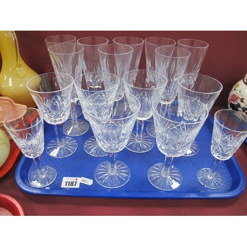 1187 - Eight Waterford Crystal 'Lismore' Design Champagne Flutes, six wine glasses and two sherry glasses.