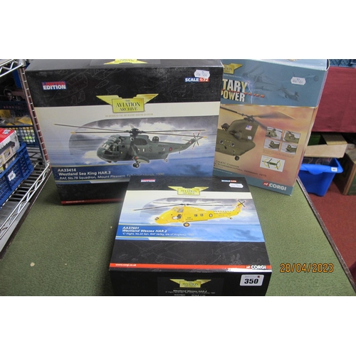 350 - Three Corgi 1:72nd Scale Diecast Model Helicopters, to include #AA37601 Westland Wessex HAR.2, Certi... 