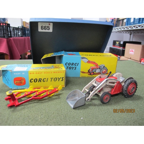 665 - Corgi Toys A Boxed No 53 Massey-Ferguson 65 Tractor with Shovel, along with a boxed No 56 four furro... 