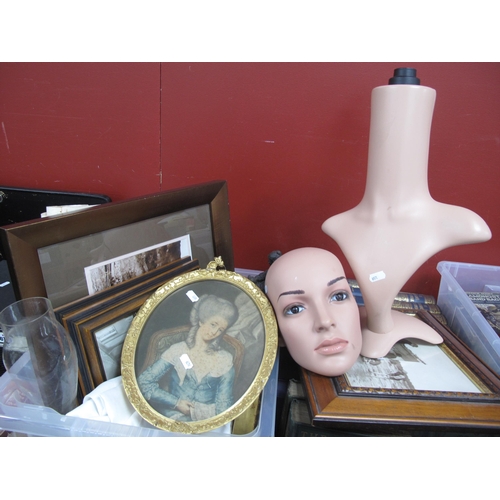 1008 - * WITHDRAWN * Framed Prints and Photographs, vintage ice skates, damask tablecloth, mannequin head a... 