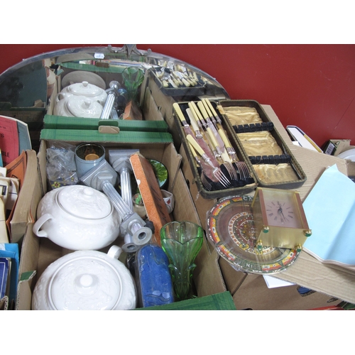 1013 - Sherwood Tureens, other ceramics, meal candlesticks, ship in bottle, clock, etc:- One Box, oval wall... 