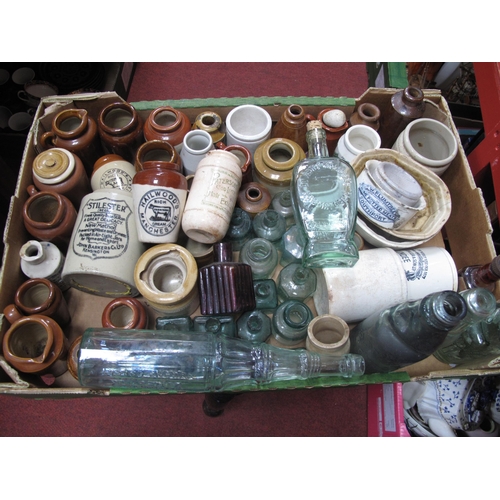 1017 - Glass Lemonade Bottles, ink bottles, stoneware jars, jelly moulds, etc:- One Box.