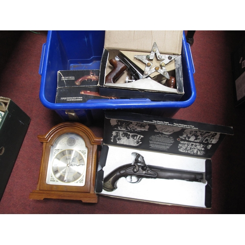 1035 - Tempus Fugit Mantle Clock, Blackspur smoothing plane,  three Replicas flintlock replica pistols:- On... 