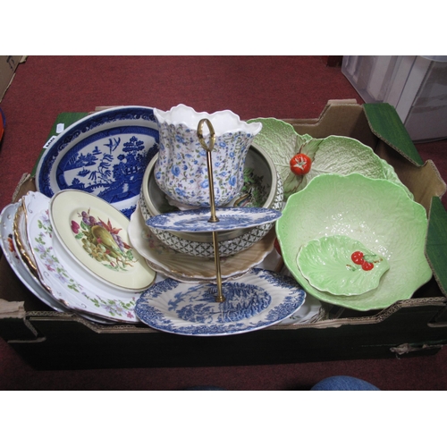 1084 - Crown Devon Leaf Moulded Dishes, various plates, cake stand, etc:- One Box