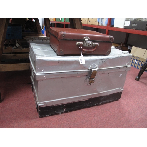 1132 - Painted Metal Trunk, 66cm wide, small suitcase. (2)