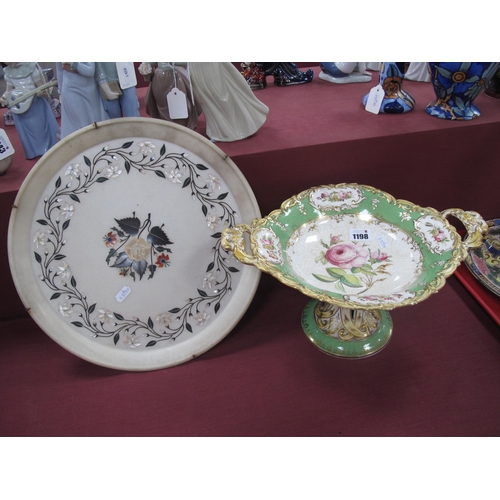 1198 - A XIX Century Hand Painted Pottery Comport, Italian Pietra Dura tray, 35.5cm diameter (2).