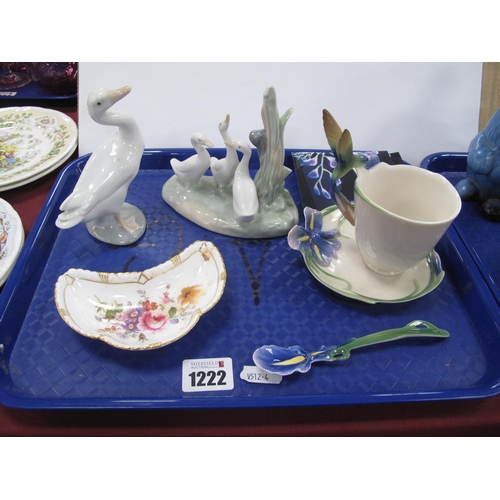 1222 - Franz Porcelain 'Iris' Cup Saucer and Spoon, Laldro and Nao geese and a Royal Crown Derby trinket di... 