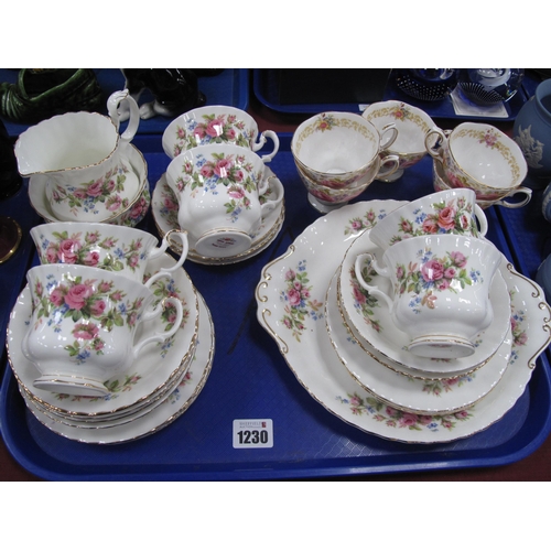 1230 - Royal Albert 'Moss Rose' Tea Ware, of twenty five pieces, five Serena coffee cups.