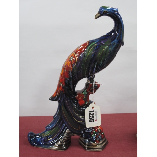 1255 - An Anita Harris Lustre Model of a Peacock, gold signed, 27cm high.