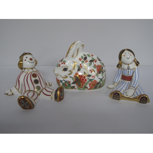 1276 - Royal Crown Derby Paperweight 'Meadow Rabbit', gold stoppered, 7cm high, (1st quality), 'Rag Doll' a... 