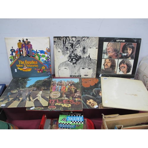 1353 - The Beatles LP Records, 'Rubber Soul' XEX 579-4, 'Sgt Pepper' XES 637-1 with insert, 'Abbey Road' YE... 