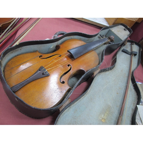 1356 - A Violin with a Two Piece Back, with bow, cased, bearing label S Kiaposse St Petersburg 1748 (60cm) ... 