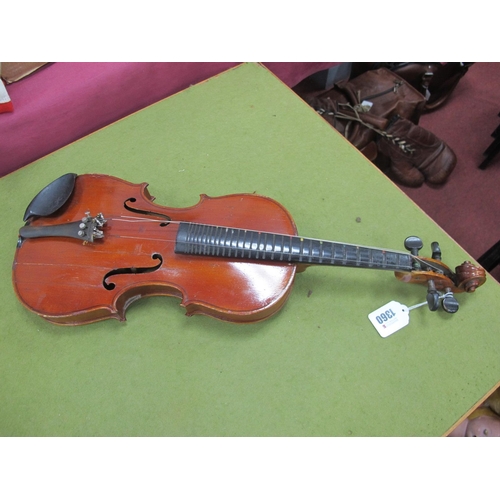 1360 - Violin 3/4 Size, two piece back, 'Manby System S 2210', to finger board, approximately 335mm, length... 