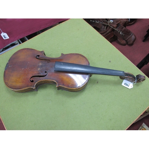 1361 - Violin, probably late XIX Century, with two piece back, no visible label, approximately 360mm length... 