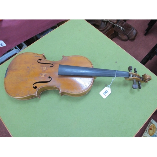 1362 - German Violin Circa Late XIX Century One Piece Back, bridge and strings absent, length of back appro... 