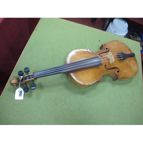 1365 - Violin, German, with one piece back no visible label, approximately 358mm length of back.