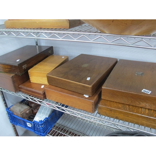 1542 - Four Oak Cutlery Canteen Boxes, three others, all with green baize interiors, smaller box with inner... 