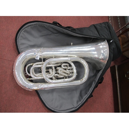 1545 - A Besson Class 'A' New Standard Double E Flat Four Valve Tuba in Silver Plate, approximately 87cm hi... 