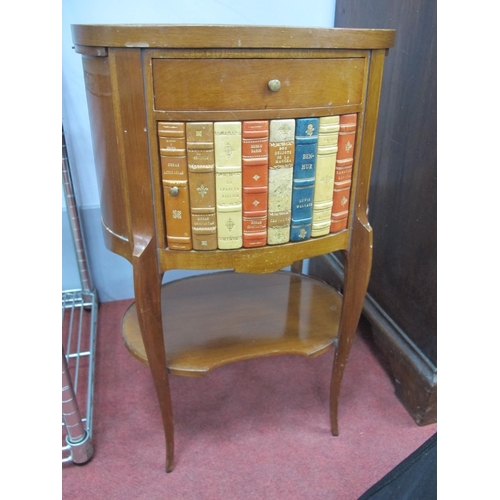 1546 - An Oval Shaped Mahogany Marble Top Bedside Cupboard with brushing slide and single drawer, copboard ... 