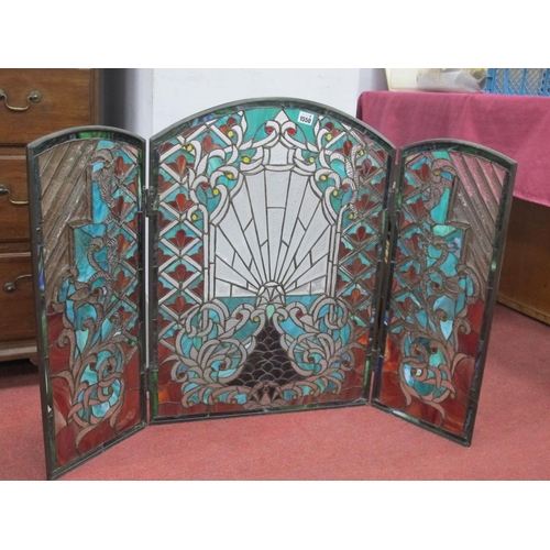 1550 - A Leaded Light Fire Screen, inset with a stylised peacock design.