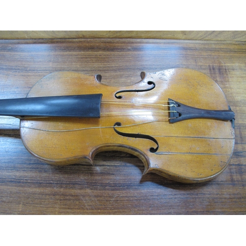 1356 - A Violin with a Two Piece Back, with bow, cased, bearing label S Kiaposse St Petersburg 1748 (60cm) ... 