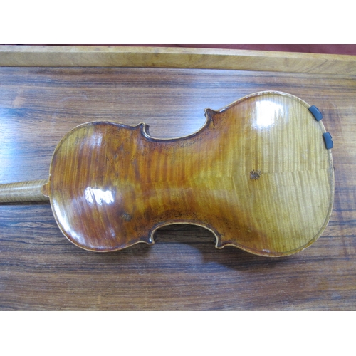 1359 - German Violin, labelled 'Jacobus Stainer', two piece back, length of back approximately 355mm.