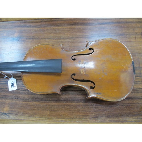 1362 - German Violin Circa Late XIX Century One Piece Back, bridge and strings absent, length of back appro... 