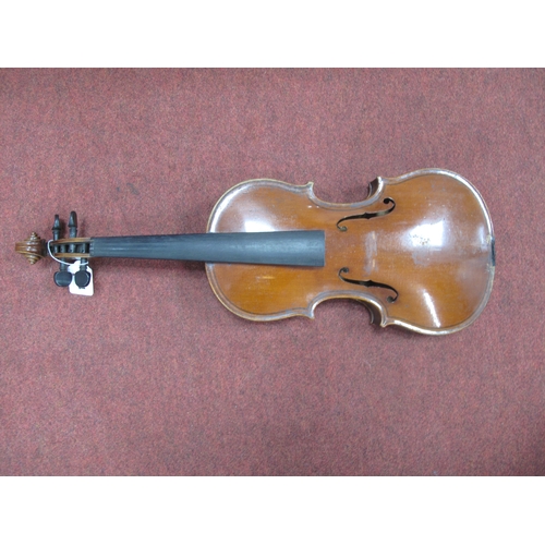 1358 - German Violin. labelled Wilhelm Duerer Two Piece Back, bridge and strings absent, length of back app... 