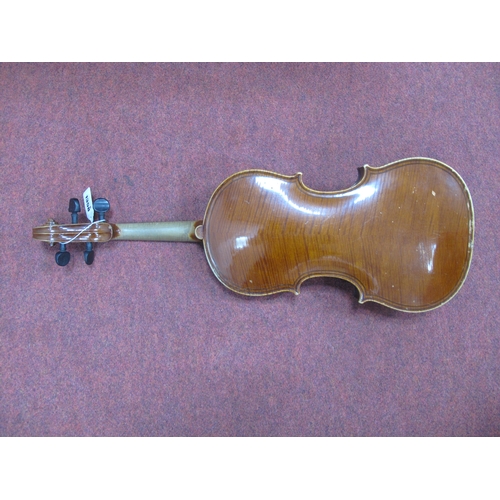 1358 - German Violin. labelled Wilhelm Duerer Two Piece Back, bridge and strings absent, length of back app... 