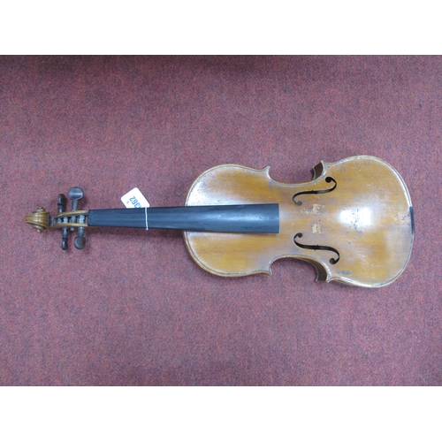 1362 - German Violin Circa Late XIX Century One Piece Back, bridge and strings absent, length of back appro... 