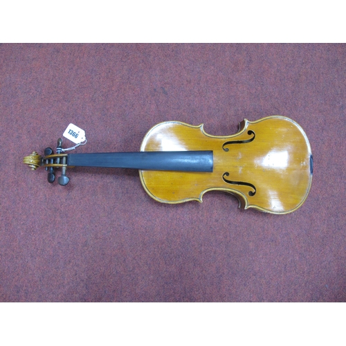 1366 - Violin, by Marknuekirchen, highly flamed two piece maple back, approximately 358mm length of back.