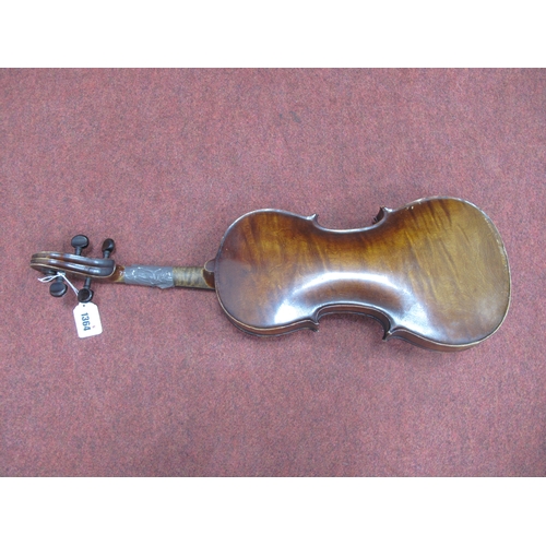 1364 - A German Violin, , with one piece back, finger board loose, 354mm length of back.