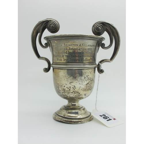 261 - A Hallmarked Silver Twin Handled Trophy Cup, Walker & Hall, Sheffield 1922, engraved 