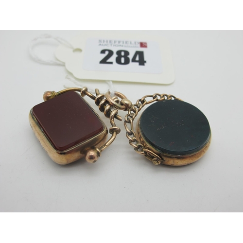 284 - A Hardstone Inset Swivel Fob Pendant, together with a 9ct gold mounted rectangular swivel fob pendan... 