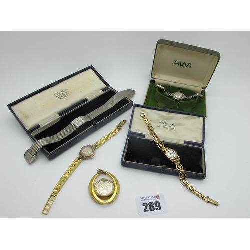 289 - A Rotary 9ct Gold Cased Ladies Wristwatch, on a 9ct gold geometric link bracelet; together with Ciro... 